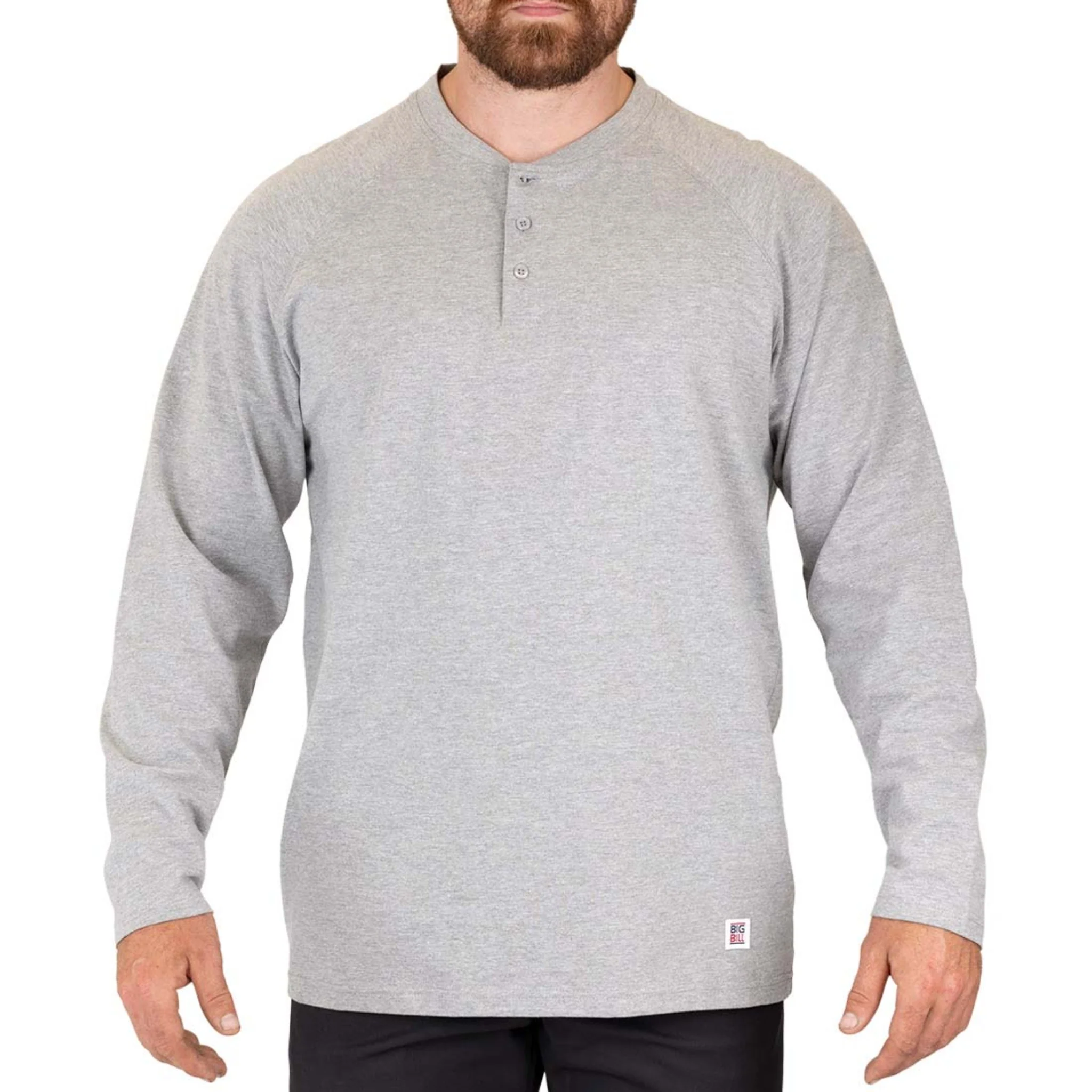 BIG BILLĀ® Heavyweight Long Sleeve Henley T-shirt - Gray - Image 3