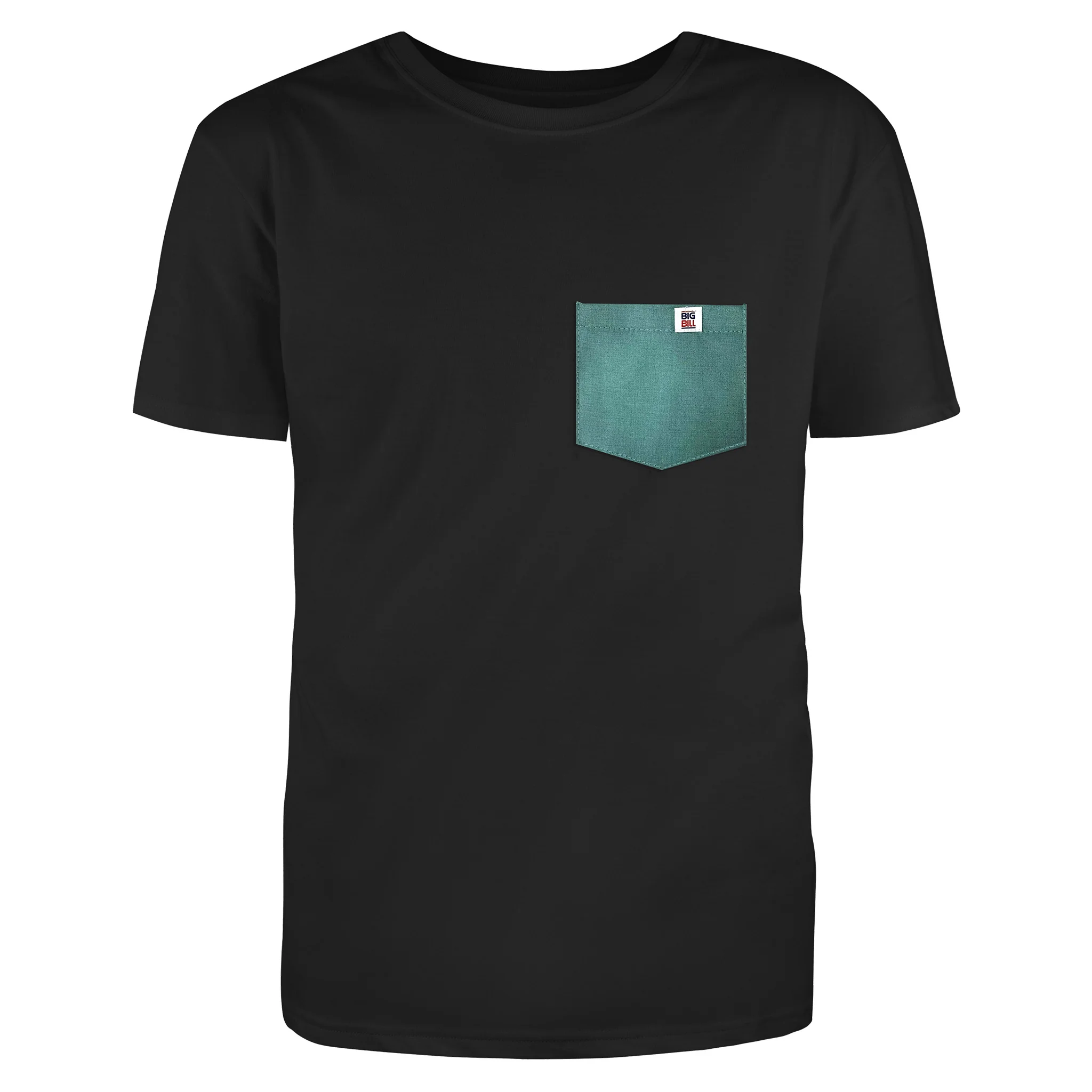 Black T-Shirt with Colored Pocket - Light Green