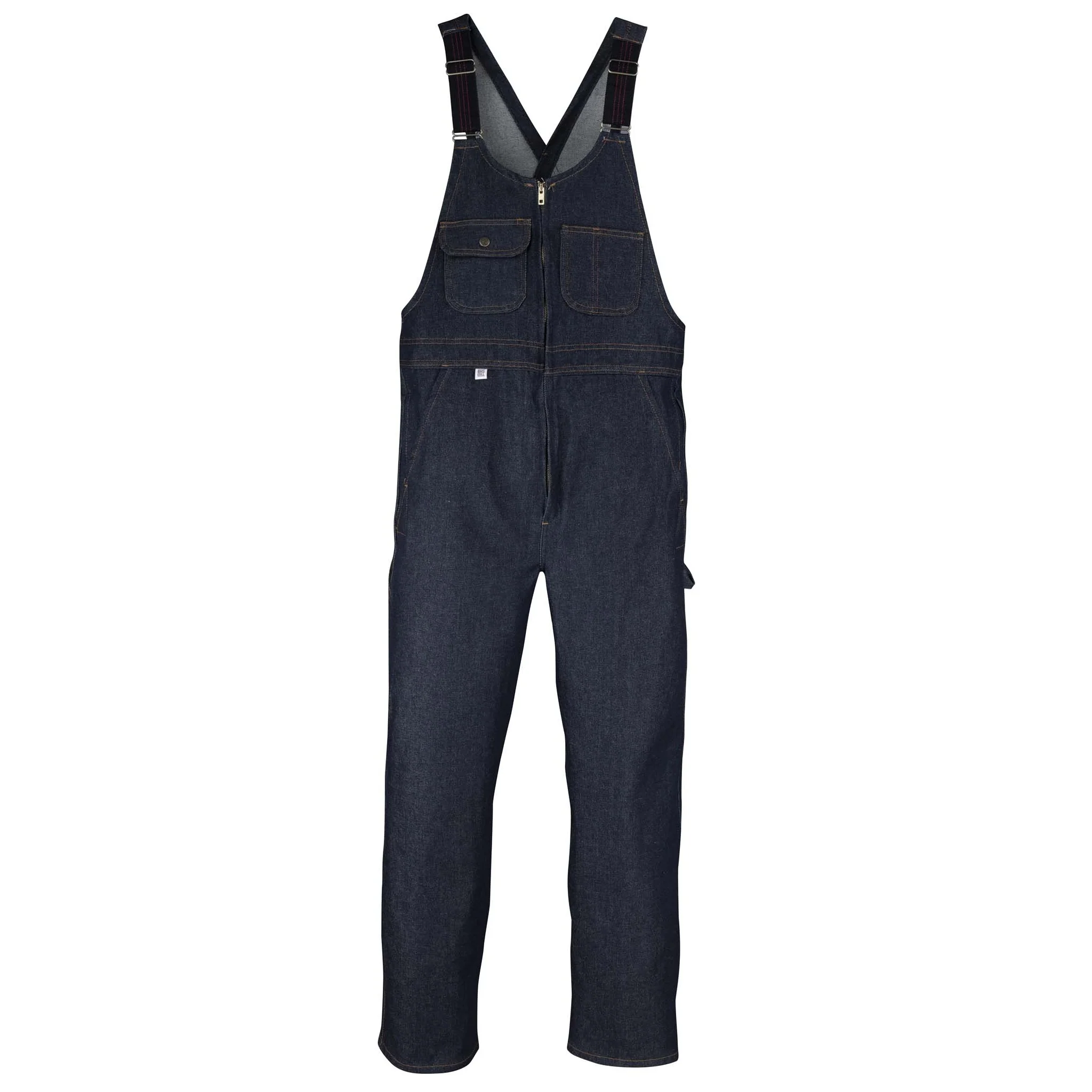 Denim Bib with Zip Front Closure - Navy