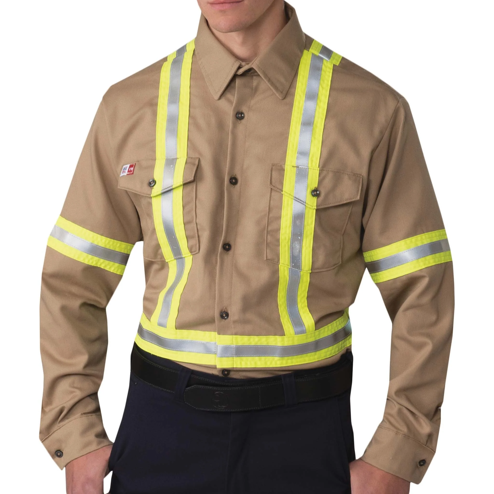 Flashtrap® Ventilated FR Shirt with Reflective Tape - Khaki - Image 2