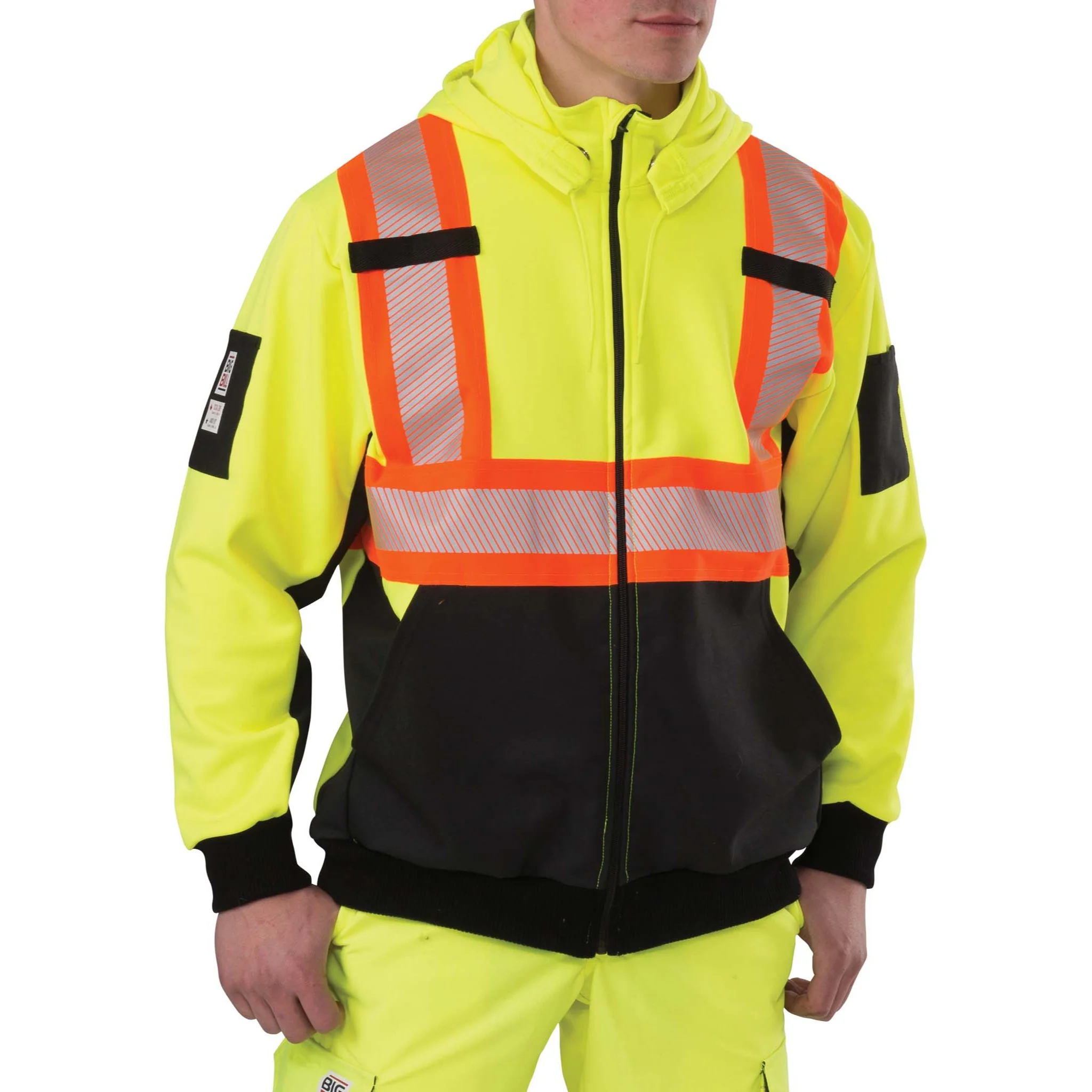 High Visibility Zip-Front Hoodie with Reflective Material - Yellow