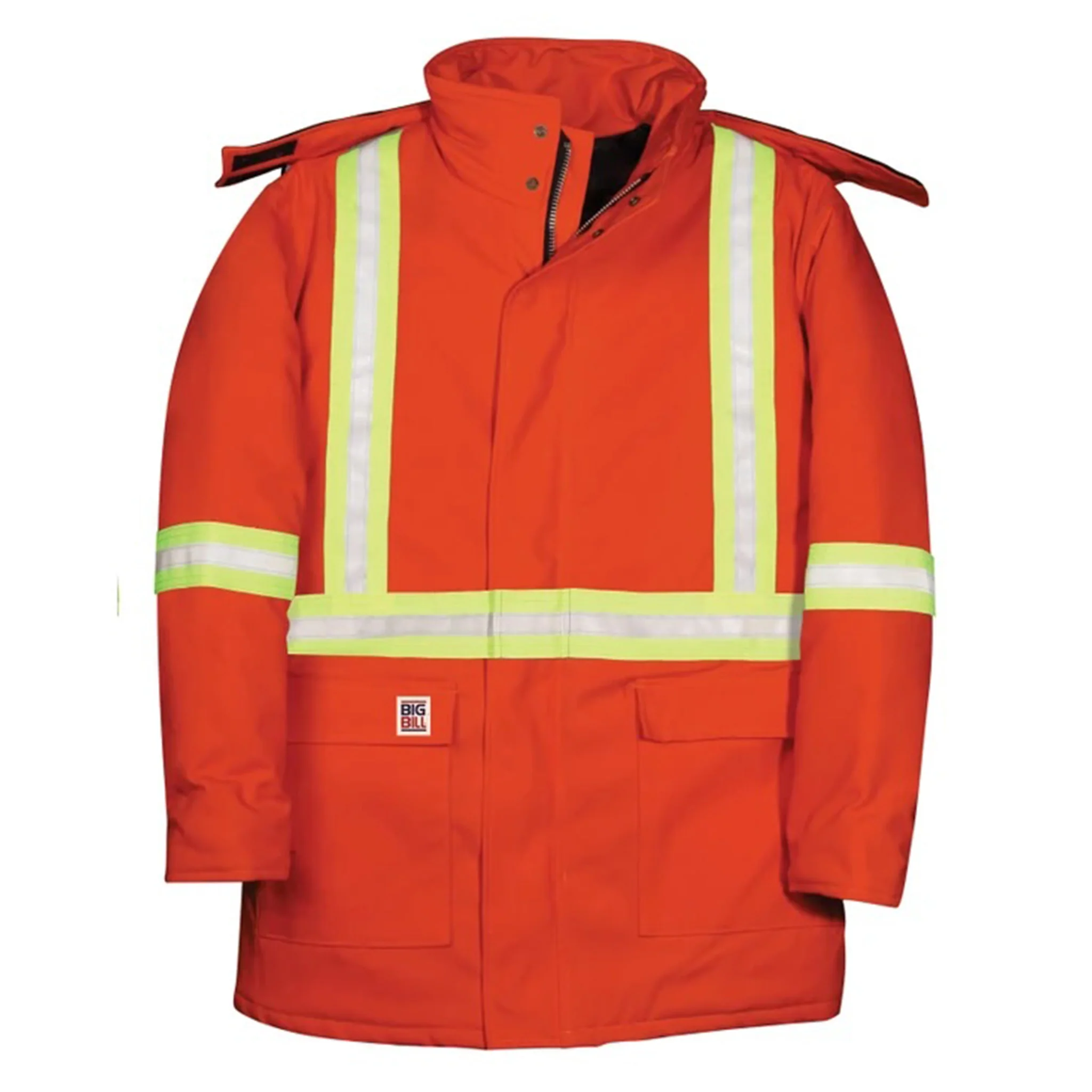 Insulated Duck Canvas Parka with Reflective Tape - Orange