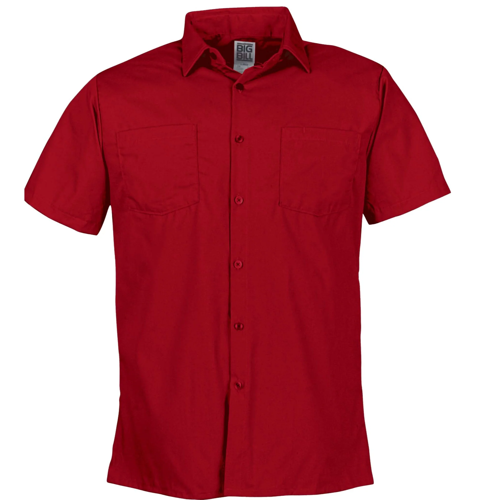 Lightweight Poplin Short-Sleeve Industrial Work Shirt - Red