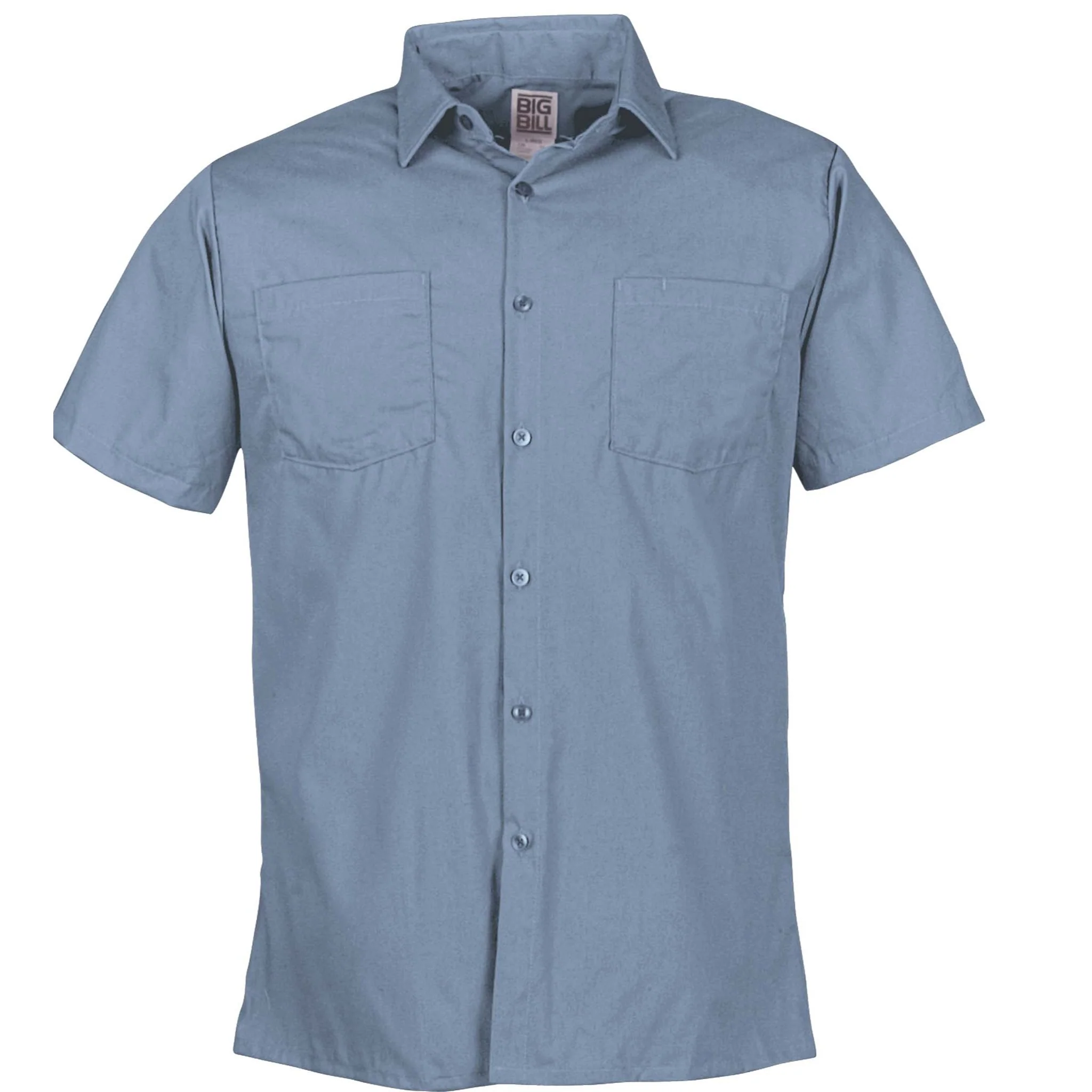 Lightweight Poplin Short-Sleeve Industrial Work Shirt - Light blue