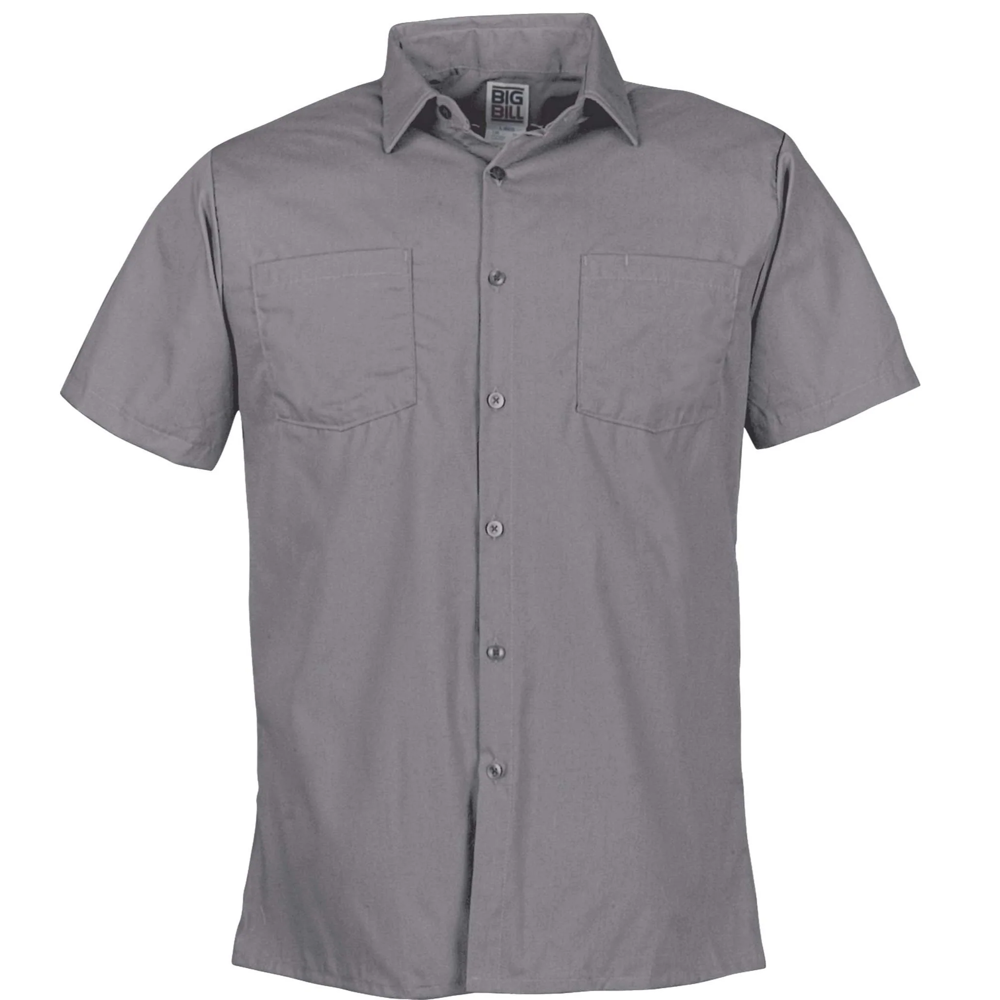 Lightweight Poplin Short-Sleeve Industrial Work Shirt - Light gray