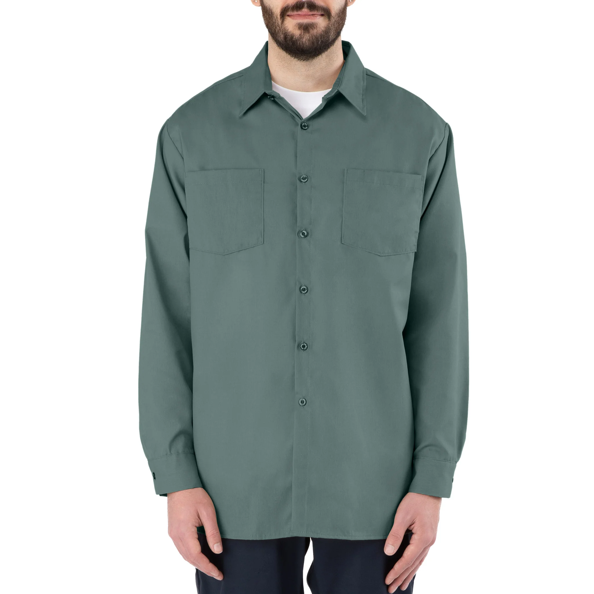Poplin Long-Sleeve Industrial Work Shirt - Light Green