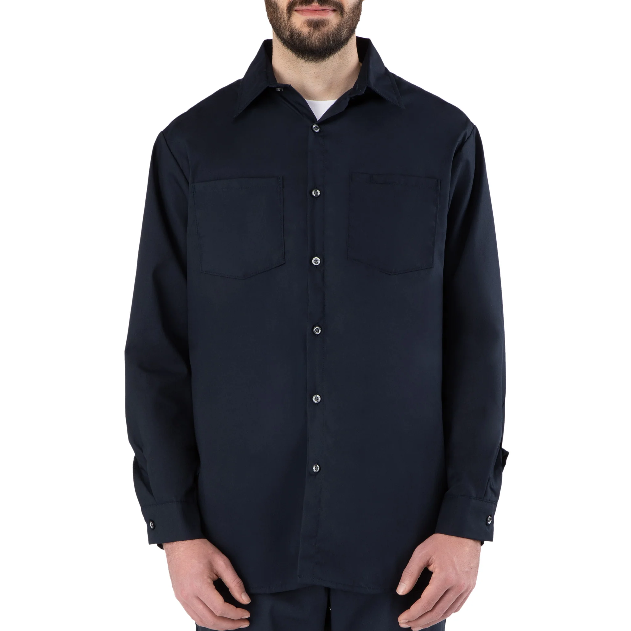 Poplin Long-Sleeve Industrial Work Shirt - Navy