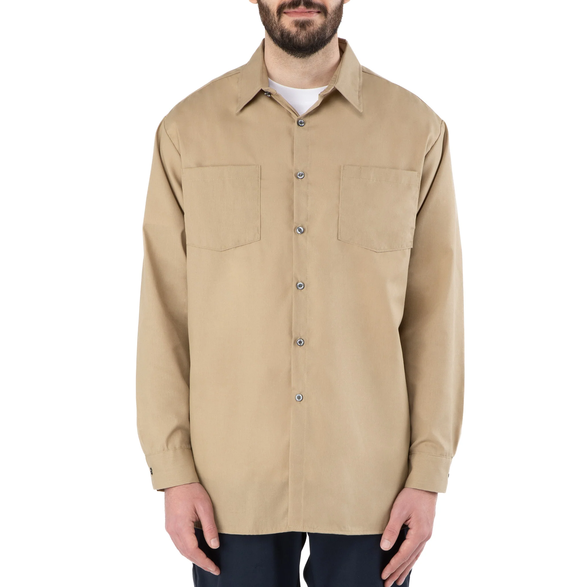 Poplin Long-Sleeve Industrial Work Shirt - Tan