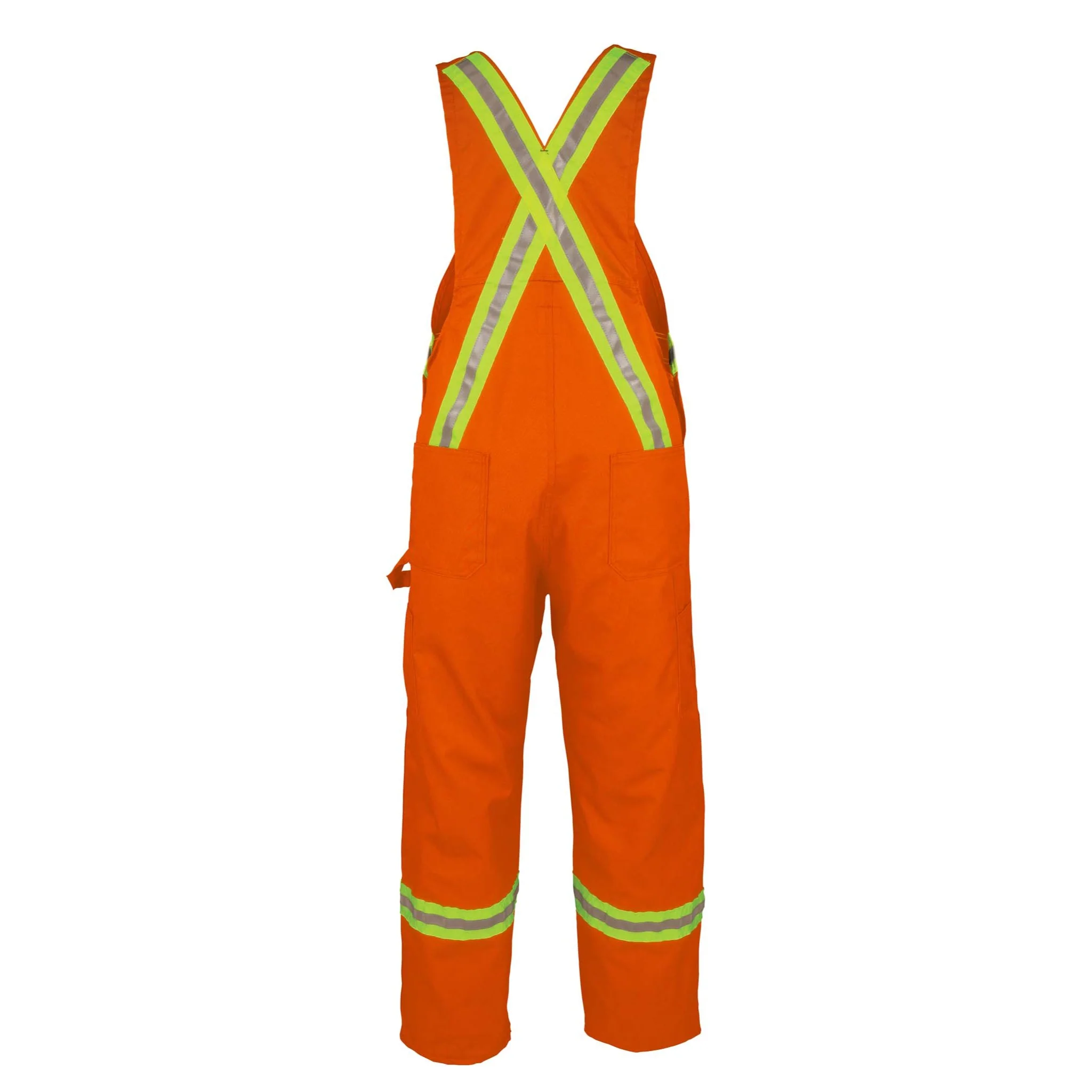 Unlined Industrial Bib Overall with Reflective Material - Orange - Image 2